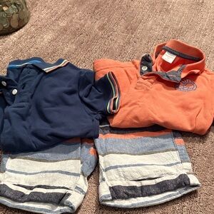Gymboree Orange and Navy Kids Polo Shirts with matching shorts.